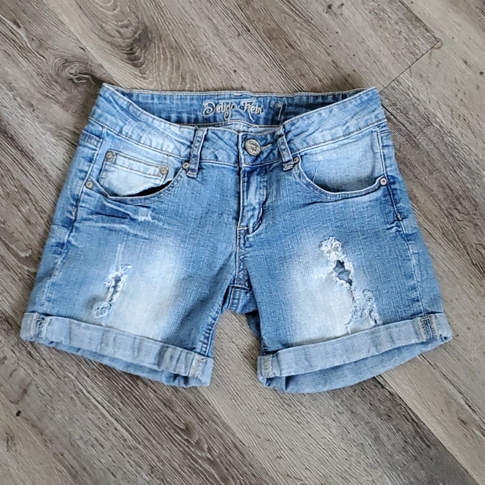 Indigo Rein Distressed Jean Shorts - Picture 1 of 7